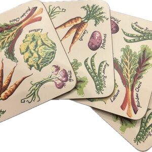 Vegetable Garden Coaster Set - Beige Vegetable Print (Brand Not Specified)